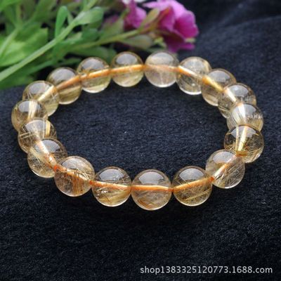 【纯天然精品11mm巴西钛晶金钛晶圆珠手链 招财 编号y96y68】价格,厂家,图片,手链,东海县盛饰珠宝-