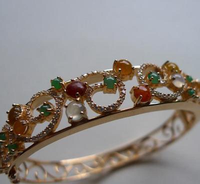 四会有利珠宝 天然翡翠A货925银多彩手镯，色种优良，工厂批发直供