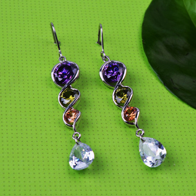 高品质彩色宝石镶嵌珠宝耳环供应与加工服务